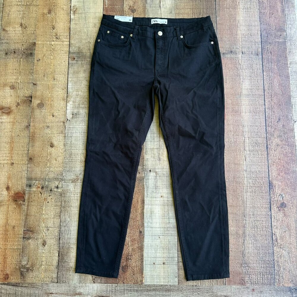 Zara Womens Size 12 Skinny Satin Ice Black Jeans Mid Rise Slim Fit